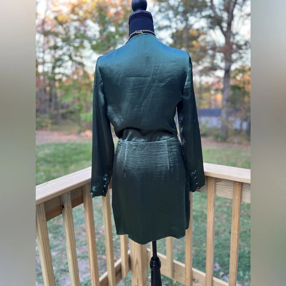 DRESS wrap IN HIGH SHINE‎ SATIN-GREEN size S mini dress - Picture 6 of 7